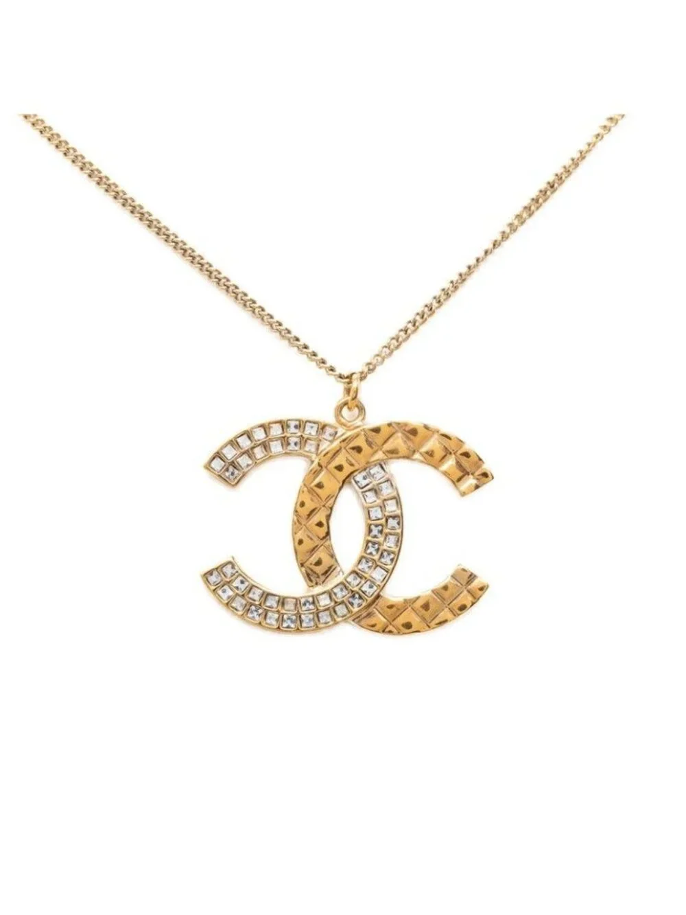 Chanel CC Logo Chain Pendant Gold Plated Rhinestone